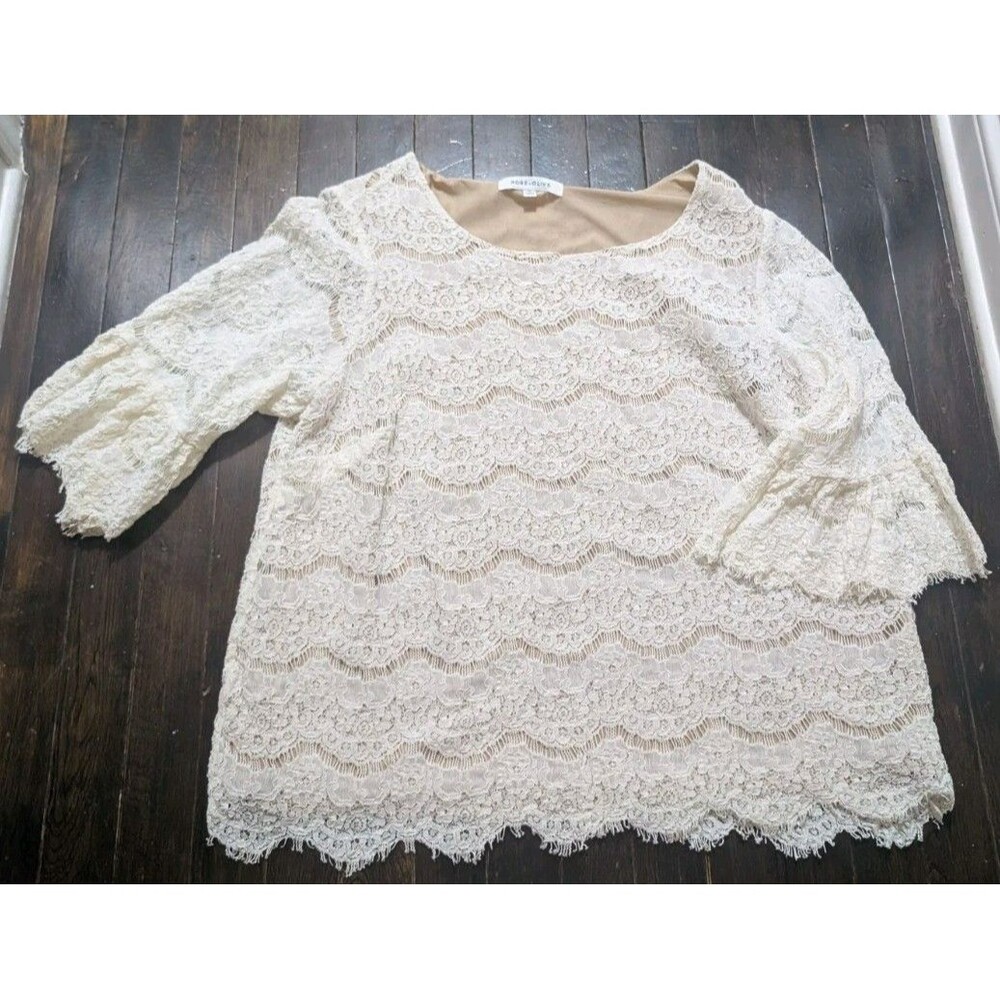Rose & Olive Bell Sleeve Lace Beige And Cream Top Womens Size 1x Textured Y2k
